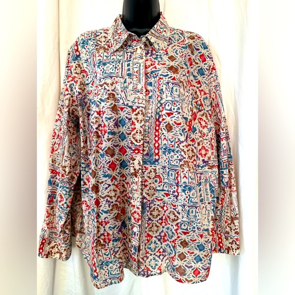 Lauren Ralph Lauren 100% Cotton Button Down Long Sleeve Blouse Womens Sz 2X - Picture 1 of 5
